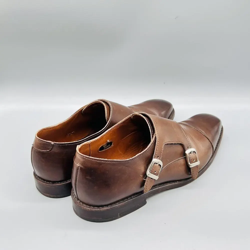 Allen Edmonds Shoes Mens 9.5 Brown Leather Double Monk Strap Cap Toe Dress